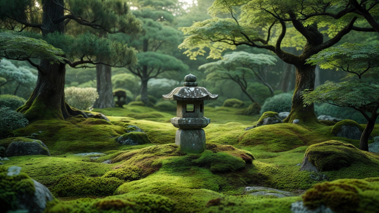 石灯篭と苔庭